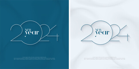 Luxurious and simple design with the number 2024 thin in dark blue. Premium vector design for greetings, invitations, banners, posters and more. - obrazy, fototapety, plakaty