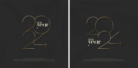 Thin line art design with luxury 2024 numbers on black background. Premium vector design for greeting, Invitation, banner poster and others.