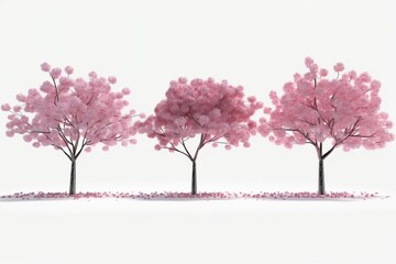 Isolated 3D rendering of a collection of cherry blossom trees, Generative Ai