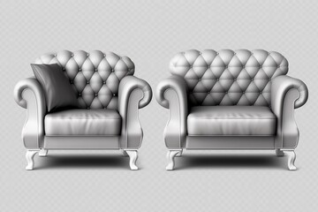 Isolated gray armchair and sofa set on a transparent background, Generative Ai
