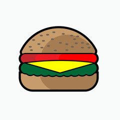 Burger Icon. Breakfast, Meal. Fast Food, Sandwich Symbol  Vector.     