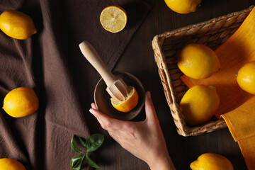 Concept of tasty citrus fruit - delicious lemon