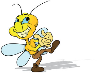 Dancing Cheerful Yellow Beetle with a Big Smile