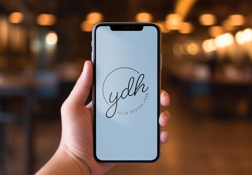 Hand Holding Mobile with an Indoor Background AI generated