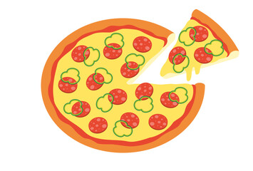 pizza with salami, green peppers and cheese for banners, cards, flyers, social media wallpapers, etc.