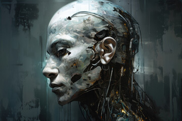 Cyborg man. Ai robot sci-fi technology paining style illustration created with generative ai
