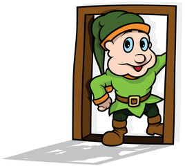 Dwarf in Green Clothes Standing in the Open Door