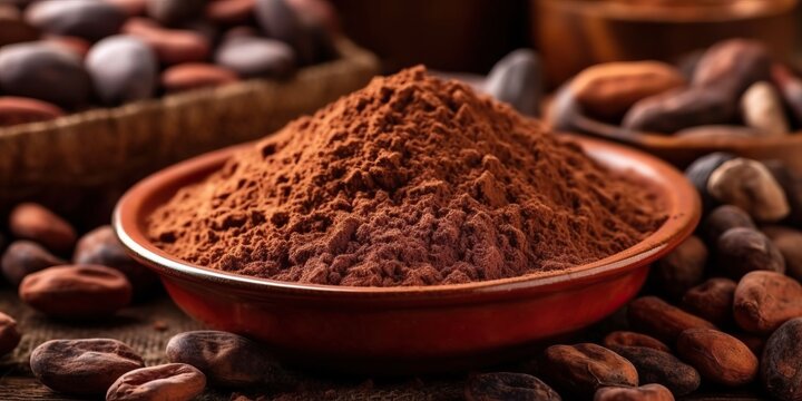 A bowl cocoa powder on the table AI Generative