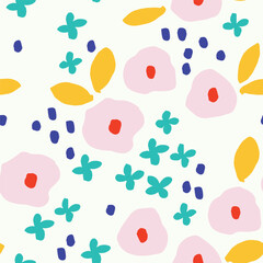 Beautiful feminine texture with Bold Flowers. Vector seamless Floral pattern. Botanical background with hand drawn flowers. Floral field print