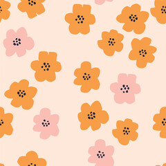 Fototapeta premium Beautiful Floral texture with hand drawn flowers. Seamless floral pattern in retro style. Abstract flowers, vintage background perfect for prints, textile, wrapping paper and surface design