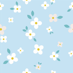 Abstract floral pattern. Vector seamless texture with small stylised flowers. Ditsy field background - 609854888