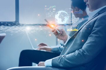 Business people using smart phone modern technology bring business data information in hand.