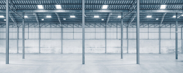 Industry construction large warehouse empty factory  storage area building indoor for background.