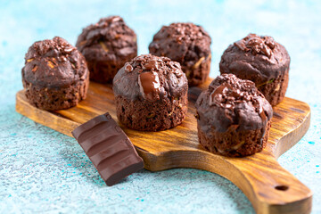 Homemade chocolate muffins with zucchini.