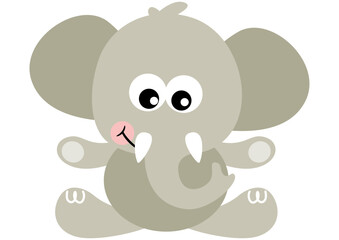 Cute gray elephant sitting isolated on white