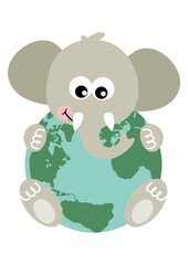 Cute elephant with a globe
