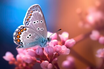 Beautiful butterfly on the flower with light exposure AI Generative