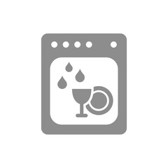 Dishwasher and dishes filled vector icon. Dishwashing machine symbol.