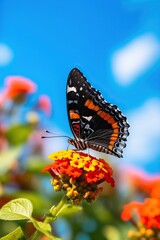 Portrait beautiful butterfly on the flower AI Generative