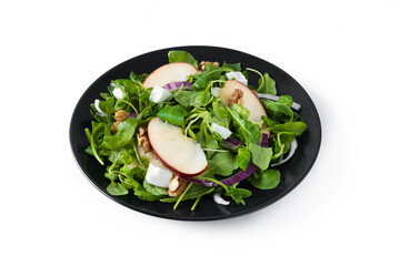 Autumn salad with apples and walnuts isolated on white background