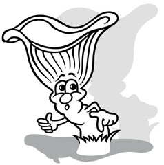 Drawing of a Surprised Chanterelle Mushroom in a Grass