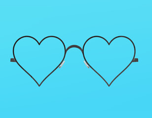 Stylish heart shaped glasses on colored background