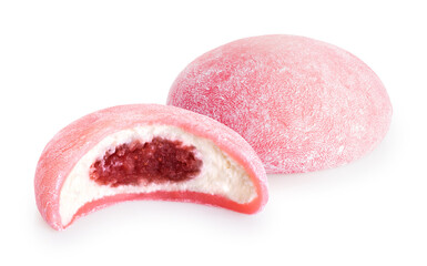 Mochi ice cream with strawberry flavor isolated on white background. With clipping path.