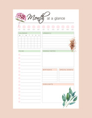 Month at a glance Planner. (relax tea time)