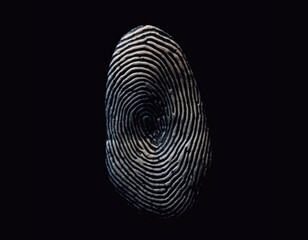 3D fingerprint analysis technology. finger print recognition and identification. Security personnel ID technology concept. Isolated on black. Hand edited generative Ai.