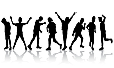 Obraz na płótnie Canvas Happy dancing boys silhouettes concept vector illustration