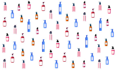 Background with bottles of lotion, cream, cosmetics for body care illustration