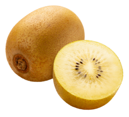 Golden Kiwi fruit with leaf on white background, Fresh Kiwi fruit on White Background PNG file.