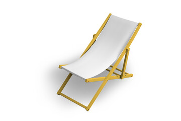 Folding blank wooden deckchair or beach chair mock up on isolated white background, 3d rendering	