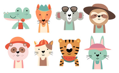 Obraz na płótnie Canvas Set of wildlife animals with summer costume . Vector illustration .