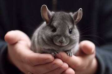 cute chinchilla on hands Generative AI