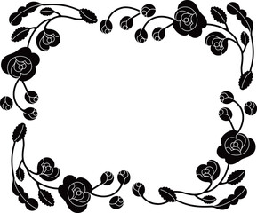 Decorative frame with a simple retro rose silhouette. Easy-to-use graphic templates. It consists of rose flowers, buds and leaves. It will be gorgeous if you use it when making a round frame.flat