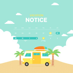 Summer landscape illustration pop-up for vacation notice