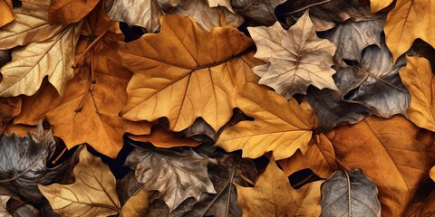 Golden and brown autumn leaves texture - obrazy, fototapety, plakaty