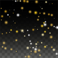 Gold Glitter Vector Texture on a Black. Golden Glow Pattern. Golden Christmas and New Year Snow. Golden Explosion of Confetti. Star Dust. Abstract Flicker Background with a Party Lights Design.