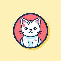 Cute Cat Kitten Line Illustration, Bright Colours Icon Vector Animal Sticker