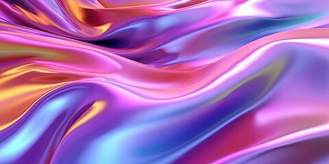 Iridescent chrome wavy gradient cloth fabric abstract background, ultraviolet holographic foil texture, liquid surface, ripples, metallic reflection
