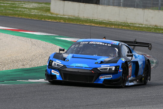 Scarperia, 23 March 2023: Audi R8 LMS GT3 EVO II of Saint&eacute;loc Junior Team driven by Erwan Bastard-Paul Evrard in action during 12h Hankook Race at Mugello Circuit in Italy.