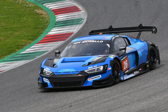 Scarperia, 23 March 2023: Audi R8 LMS GT3 EVO II of Saint&eacute;loc Junior Team driven by Erwan Bastard-Paul Evrard in action during 12h Hankook Race at Mugello Circuit in Italy.