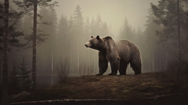 a brown bear stands in a forest Generative Ai