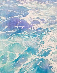 青い海と白い波しぶきの美しい水彩画