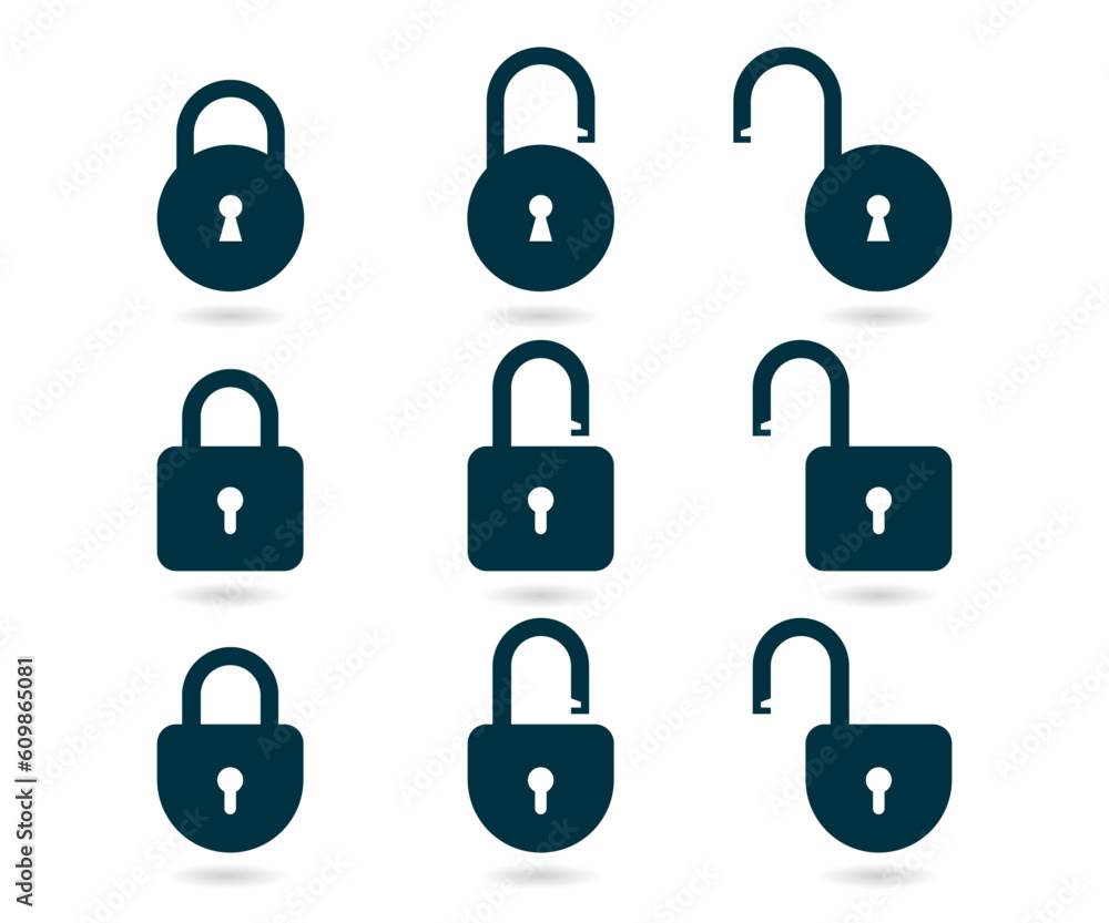 Poster lock and unlock icon set. security symbol. padlock icon set
