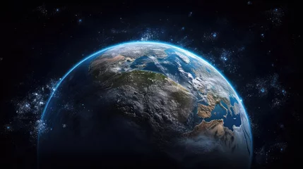 Fototapete Vollmond und Bäume Planet earth seen from space, dark background. Generative AI