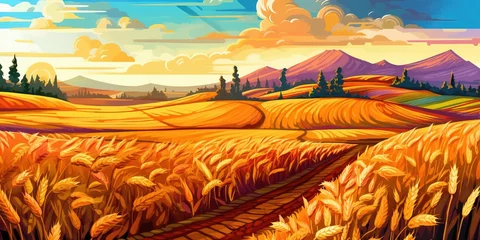 Poster Wheat field landscape. Farm harvesting period. Agriculture background. © Coosh448