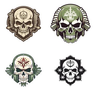 skull with wings icons set
