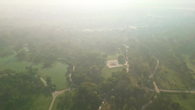 Delhi: Aerial view of capital city of India in spring - landscape panorama of South Asia from above